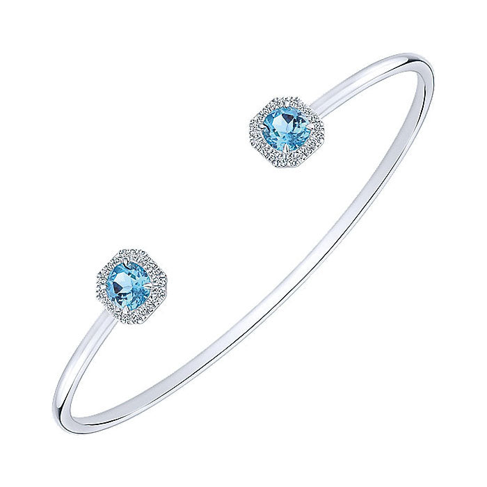 14k White Gold Diamond Swiss Blue Topaz Bangle