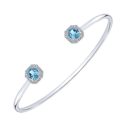 14k White Gold Diamond Swiss Blue Topaz Bangle