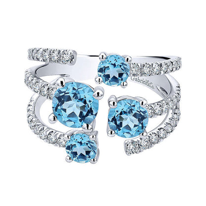 14k White Gold Diamond Swiss Blue Topaz Fashion Ladies' Ring