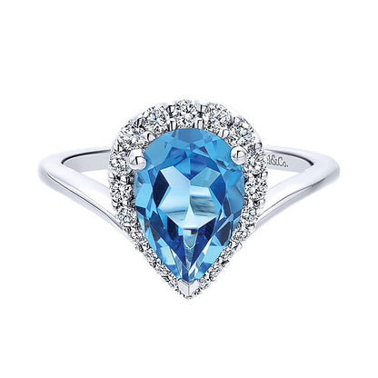 14k White Gold Diamond Swiss Blue Topaz Fashion Ladies' Ring