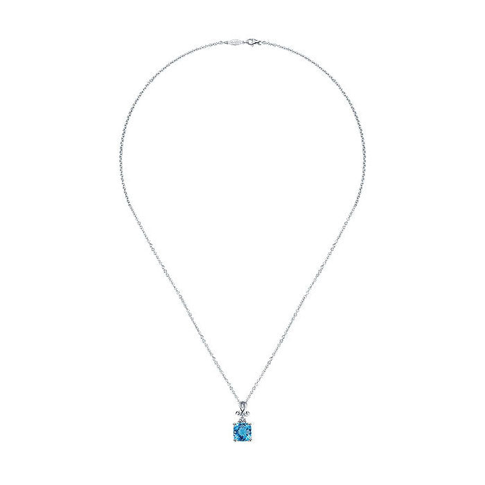 14k White Gold Diamond Swiss Blue Topaz Fashion Necklace