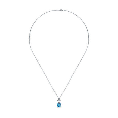 14k White Gold Diamond Swiss Blue Topaz Fashion Necklace