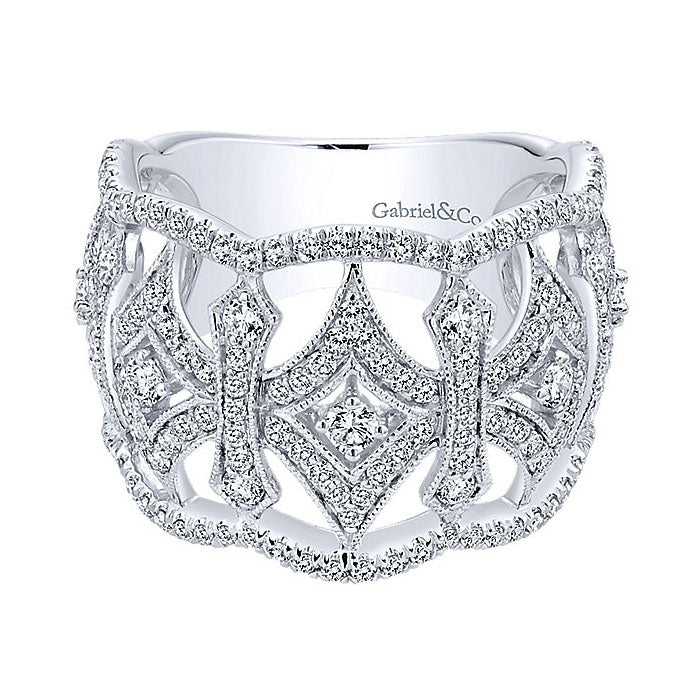 14k White Gold Diamond Wide Band Ladies' Ring