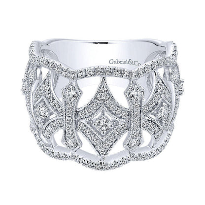14k White Gold Diamond Wide Band Ladies' Ring