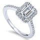 14K White Gold Emerald Cut Diamond Halo With Pave Shank 14K White Gold Engagement Ring ER5822W44Jj