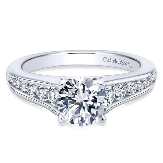 14K White Gold Graduating Pave Diamond With Cathedral Setting 14K White Gold Engagement Ring ER6664W