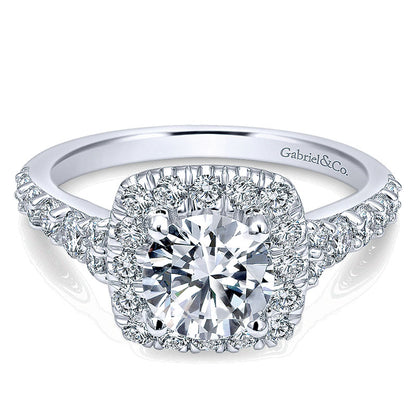 14K White Gold Graduating Pave Diamond Round Halo 14K White Gold Engagement Ring ER10287W44Jj
