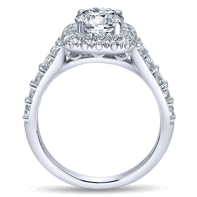 14K White Gold Graduating Pave Diamond Round Halo 14K White Gold Engagement Ring ER10287W44Jj
