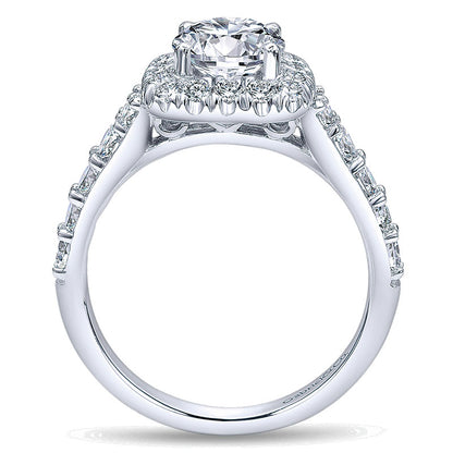 14K White Gold Graduating Pave Diamond Round Halo 14K White Gold Engagement Ring ER10287W44Jj