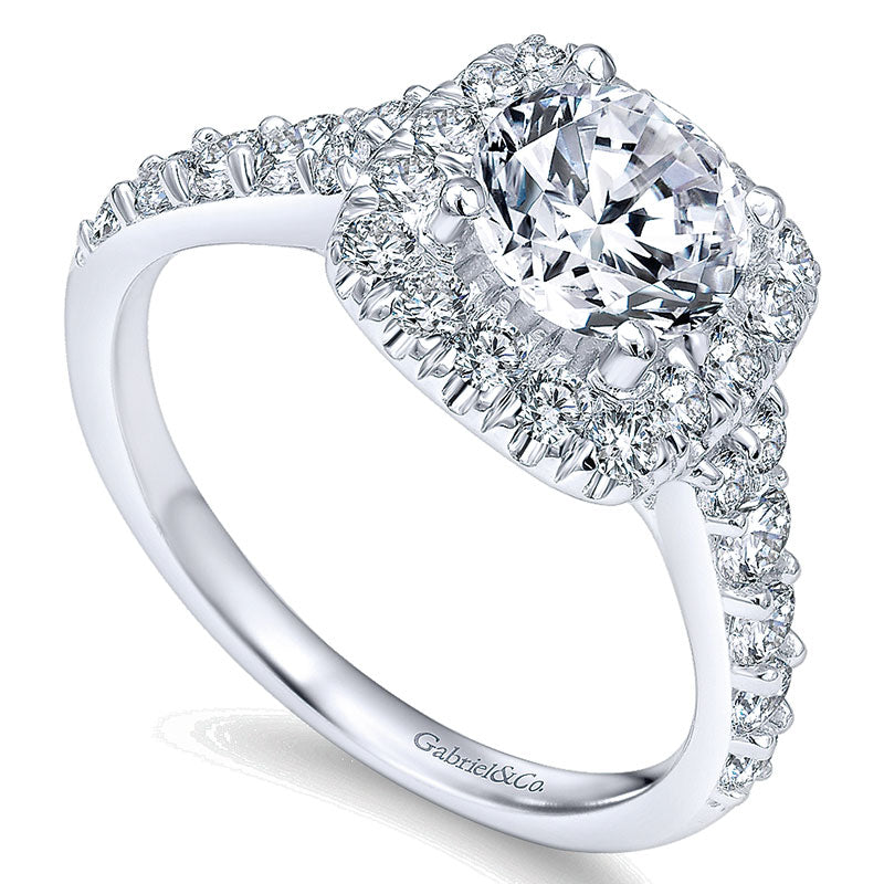 14K White Gold Graduating Pave Diamond Round Halo 14K White Gold Engagement Ring ER10287W44Jj