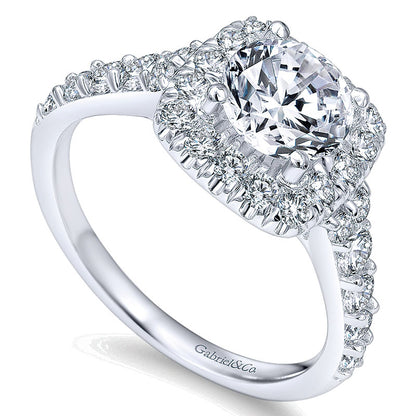 14K White Gold Graduating Pave Diamond Round Halo 14K White Gold Engagement Ring ER10287W44Jj