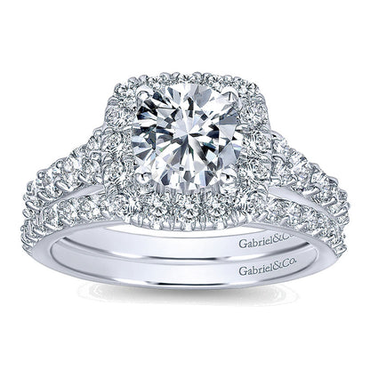 14K White Gold Graduating Pave Diamond Round Halo 14K White Gold Engagement Ring ER10287W44Jj