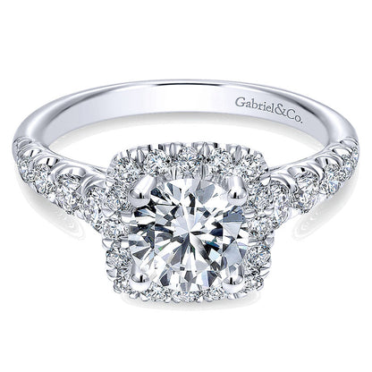 14K White Gold Graduating Pave ANd Round Diamond Halo 14K White Gold Engagement Ring ER10909W44Jj