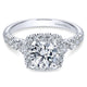 14K White Gold Graduating Pave ANd Round Diamond Halo 14K White Gold Engagement Ring ER10909W44Jj
