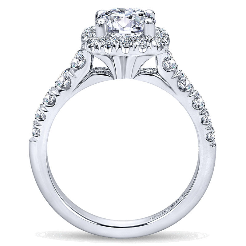 14K White Gold Graduating Pave ANd Round Diamond Halo 14K White Gold Engagement Ring ER10909W44Jj
