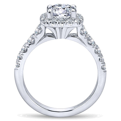 14K White Gold Graduating Pave ANd Round Diamond Halo 14K White Gold Engagement Ring ER10909W44Jj