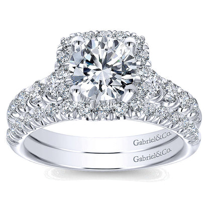 14K White Gold Graduating Pave ANd Round Diamond Halo 14K White Gold Engagement Ring ER10909W44Jj