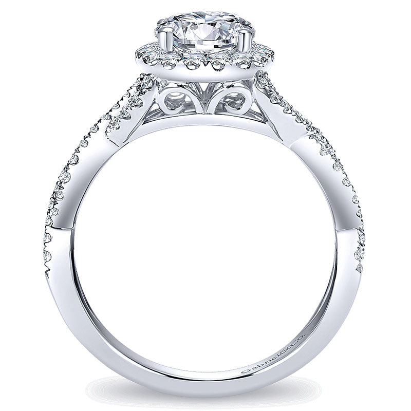 14K White Gold Halo ANd Twisted Diamond Pave Shank 14K White Gold Engagement Ring ER7543W44Jj