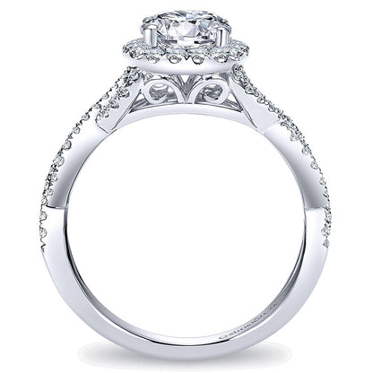 14K White Gold Halo ANd Twisted Diamond Pave Shank 14K White Gold Engagement Ring ER7543W44Jj