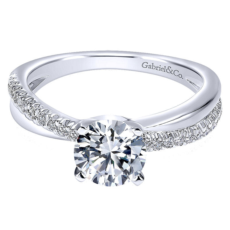 14K White Gold Pave Criss Cross Round Diamond 14K White Gold Engagement Ring ER10439W44Jj
