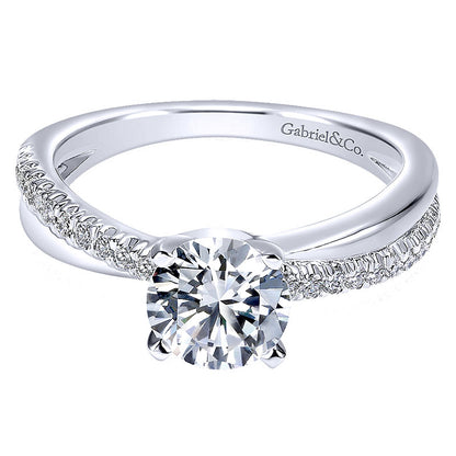 14K White Gold Pave Criss Cross Round Diamond 14K White Gold Engagement Ring ER10439W44Jj