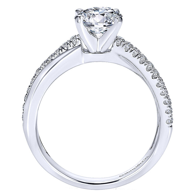 14K White Gold Pave Criss Cross Round Diamond 14K White Gold Engagement Ring ER10439W44Jj