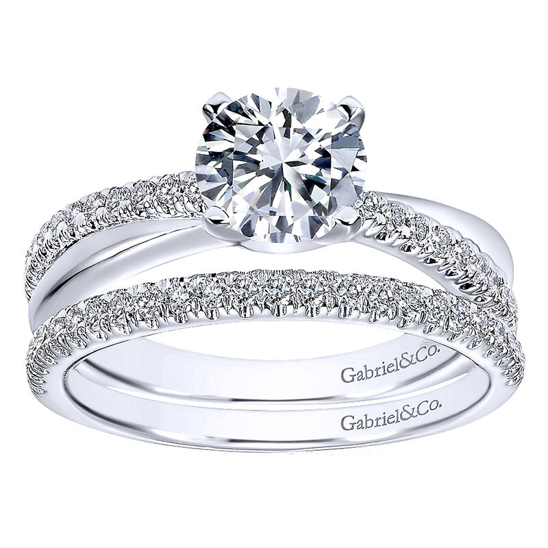 14K White Gold Pave Criss Cross Round Diamond 14K White Gold Engagement Ring ER10439W44Jj