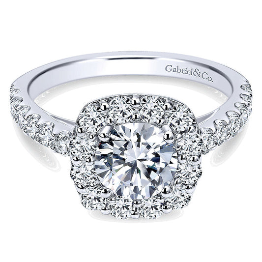 14K White Gold Pave Diamond Halo 14K White Gold Engagement Ring ER7480W44Jj