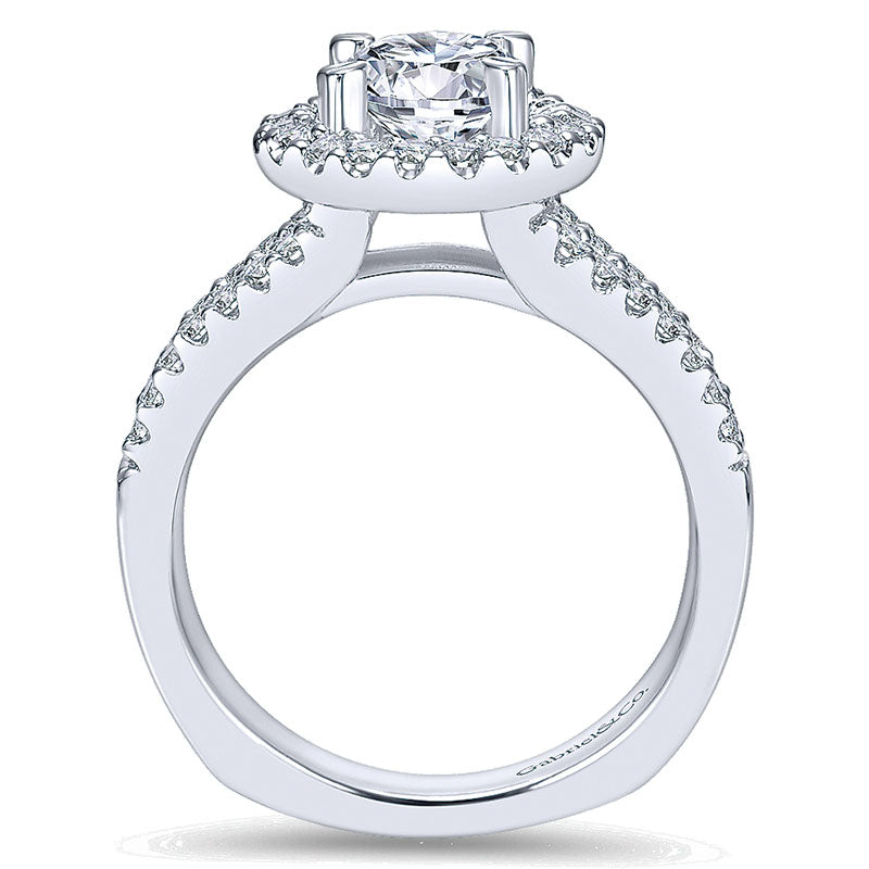 14K White Gold Pave Diamond Halo With European Split Shank 14K White Gold Engagement Ring ER4112W44J