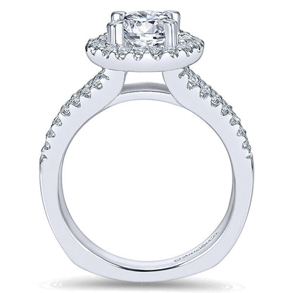 14K White Gold Pave Diamond Halo With European Split Shank 14K White Gold Engagement Ring ER4112W44J