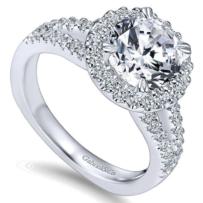 14K White Gold Pave Diamond Halo With European Split Shank 14K White Gold Engagement Ring ER4112W44J