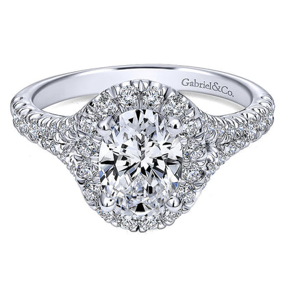14K White Gold Pave Shank ANd Oval Diamond Halo 14K White Gold Engagement Ring ER10291W44Jj