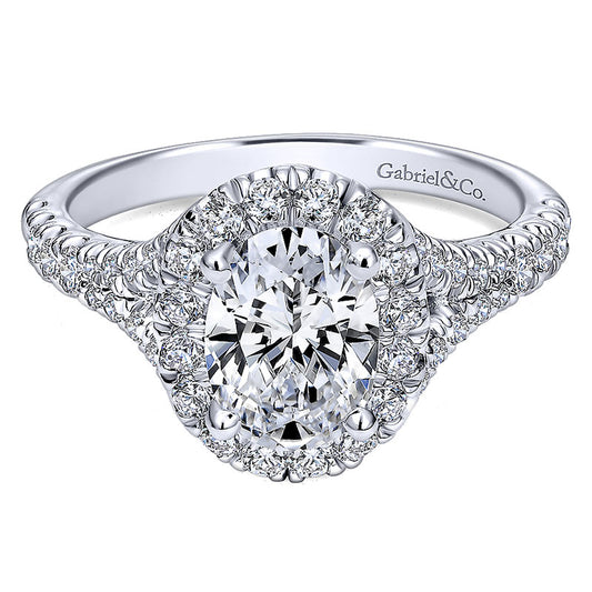 14K White Gold Pave Shank ANd Oval Diamond Halo 14K White Gold Engagement Ring ER10291W44Jj