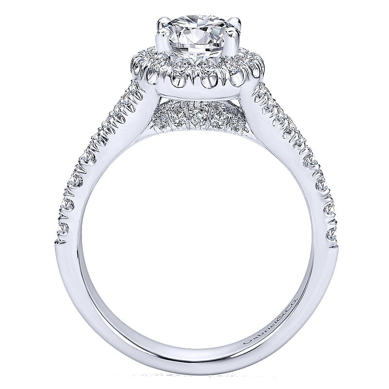 14K White Gold Pave Shank ANd Oval Diamond Halo 14K White Gold Engagement Ring ER10291W44Jj