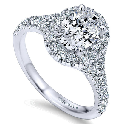 14K White Gold Pave Shank ANd Oval Diamond Halo 14K White Gold Engagement Ring ER10291W44Jj