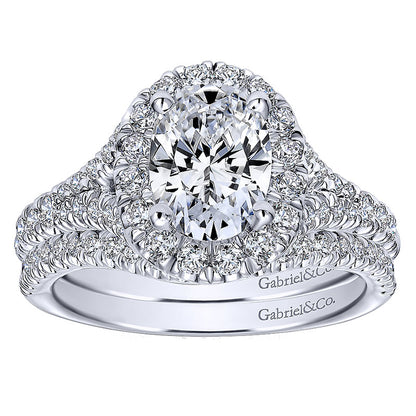 14K White Gold Pave Shank ANd Oval Diamond Halo 14K White Gold Engagement Ring ER10291W44Jj