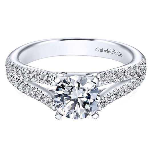 14K White Gold Pave Split Shank Diamond With Round Center 14K White Gold Engagement Ring ER6666W44Jj