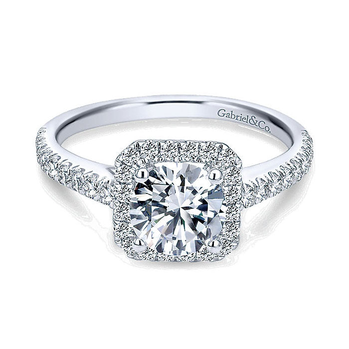 14K White Gold Petite Diamond Halo ANd French Pave Shank 14K White Gold Engagement Ring ER7252W44Jj