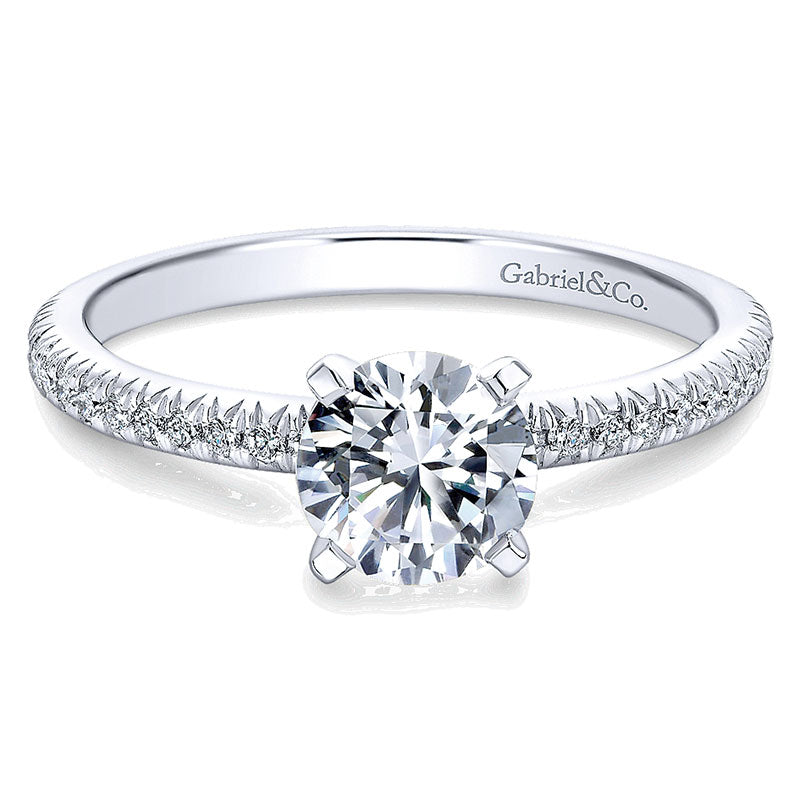 14K White Gold Petite Pave Diamond With Straight Band 14K White Gold Engagement Ring ER4181W44Jj