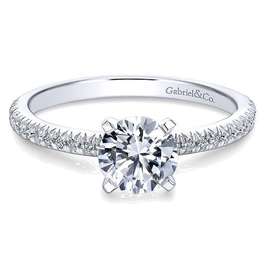 14K White Gold Petite Pave Diamond With Straight Band 14K White Gold Engagement Ring ER4181W44Jj