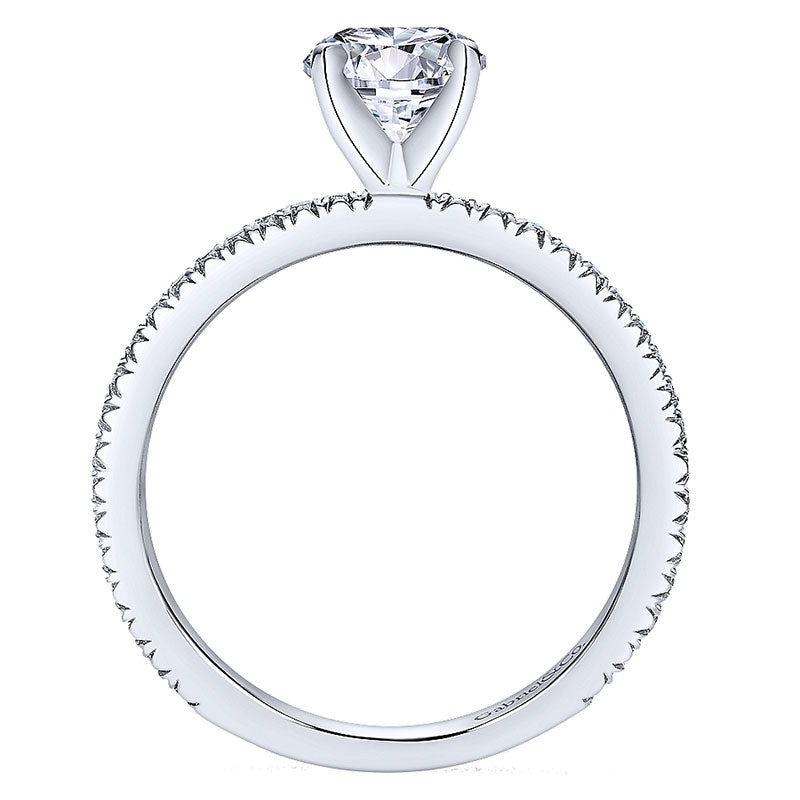14K White Gold Petite Pave Diamond With Straight Band 14K White Gold Engagement Ring ER4181W44Jj