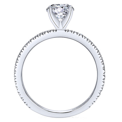 14K White Gold Petite Pave Diamond With Straight Band 14K White Gold Engagement Ring ER4181W44Jj