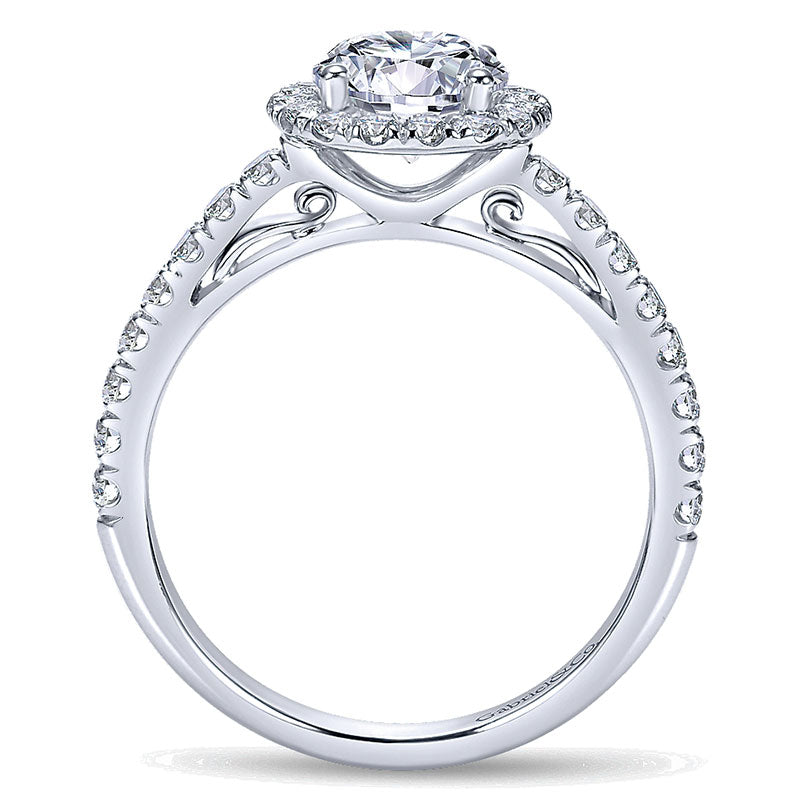 14K White Gold Round Diamond Halo With Pave Shank 14K White Gold Engagement Ring ER7261W44Jj