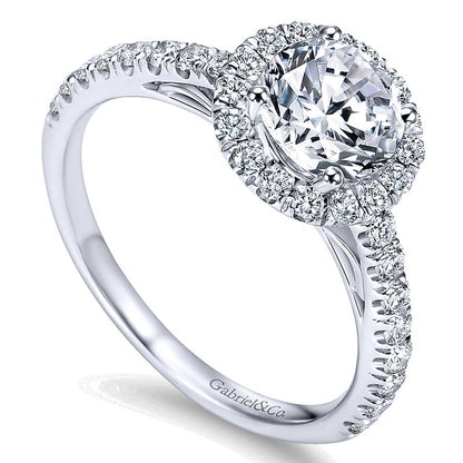 14K White Gold Round Diamond Halo With Pave Shank 14K White Gold Engagement Ring ER7261W44Jj