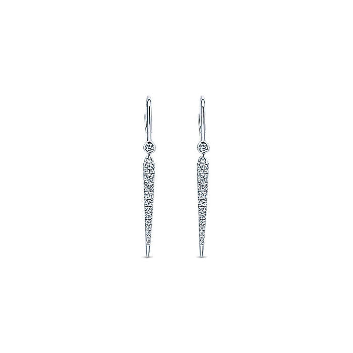 14k White Gold Slender Pave Diamond Drop Earrings