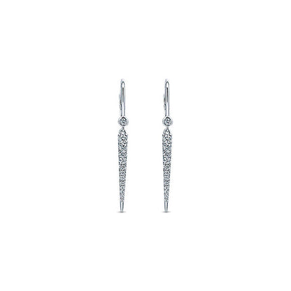 14k White Gold Slender Pave Diamond Drop Earrings
