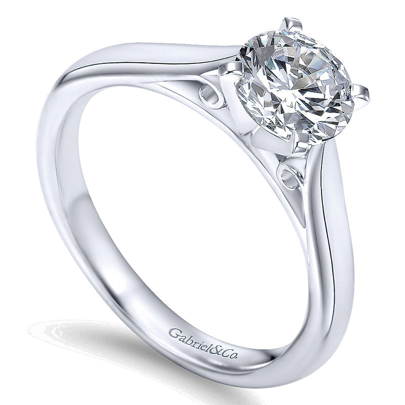 14K White Gold Solitaire Four Prong With Cathedral Setting 14K White Gold Engagement Ring ER6672W4Jj