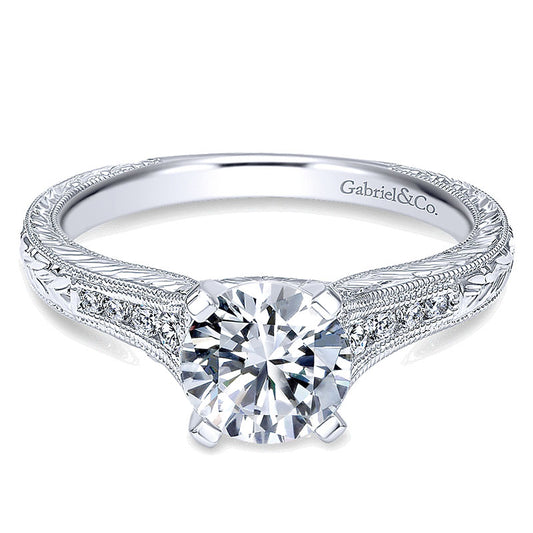 14K White Gold Straight Channel ANd Hand Cutetching Diamond 14K White Gold Engagement Ring ER10276W4