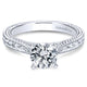 14K White Gold Straight Hand Cut Etching With Cathedral Setting 14K White Gold Engagement Ring ER663
