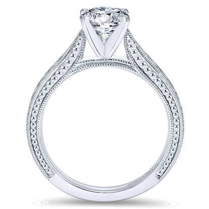 14K White Gold Straight Hand Cut Etching With Cathedral Setting 14K White Gold Engagement Ring ER663